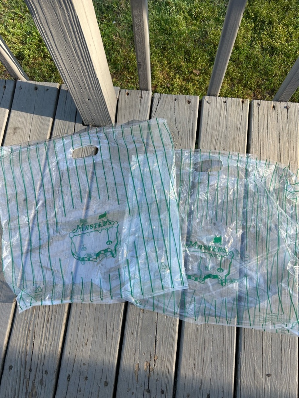 Masters Plastic Clear/Handles Green-Striped Reusable Shopping Bags - Set of 2